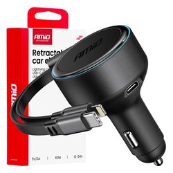 ΦΟΡΤΙΣΤΗΣ ΑΝΑΠΤΗΡΑ 12/24V ΜΕ 1ΘΥΡΑ USB-C 60W ΤΑΧΕΙΑΣ ΦΟΡΤΙΣΗΣ ΜΕ ΕΝΣΩΜΑΤΩΜΕΝΟ ΚΑΛΩΔΙΟ USB C+APPLE LIGHTING ΑΜΙΟ - 1 Τεμ.